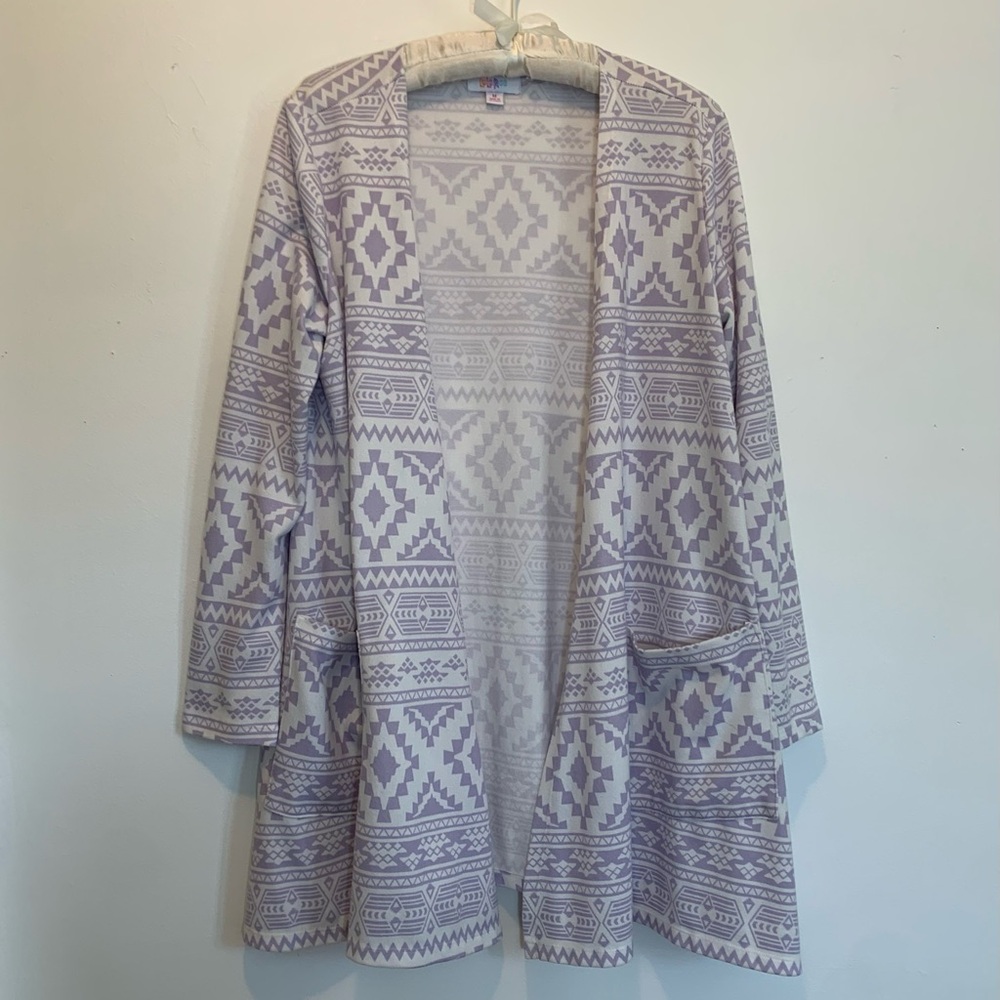 LuLaRoe Caroline Southwestern Aztec Purple Cardigan Medium Longline